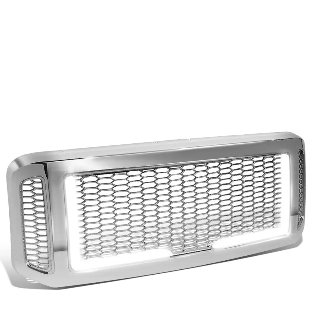 Polished Chrome Mesh Style W/Led Drl Front Grille For 05 Ford Excursion 1