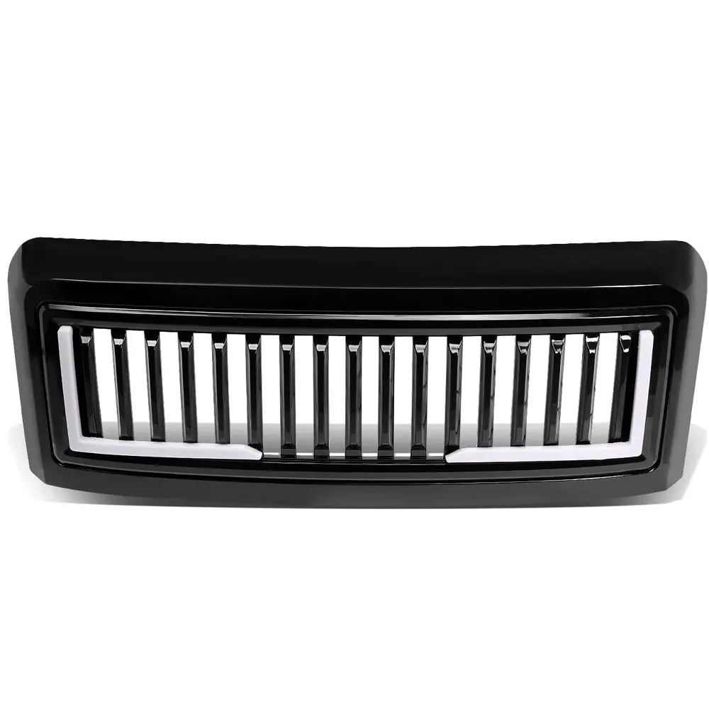 Black Glossy Badgeless Vertical Slat Style Front Grille W/Led For 08-10 F-250 Sd 1