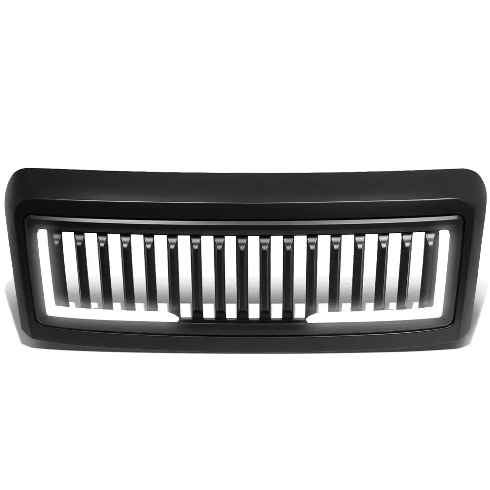 Black Matte Badgeless Vertical Slat Style Front Grille W/Led For 08-10 F-250 Sd 1