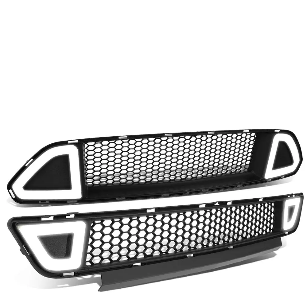Black Mesh Style Ring Style Led Drl Front Grille Set For 15-17 Ford Mustang 1