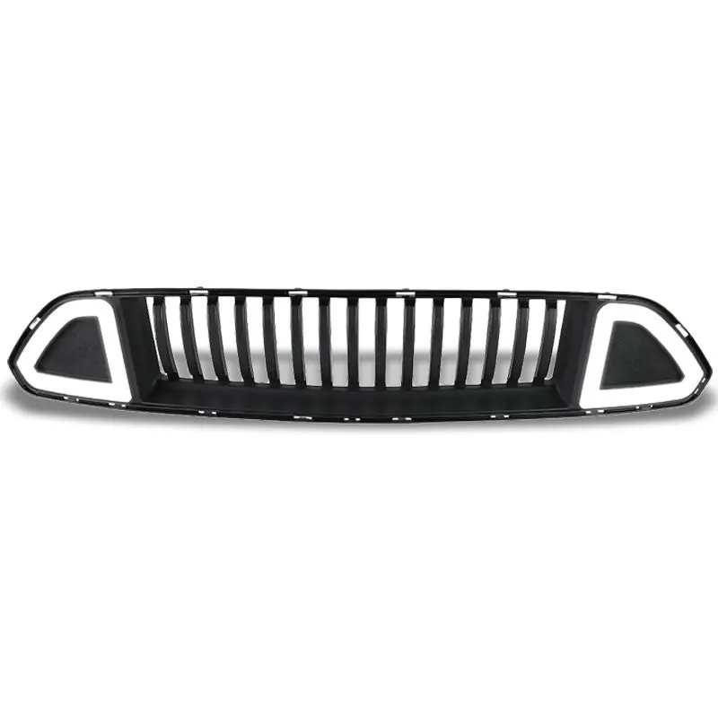 Vertical Fence Matte Black Front Upper Grille +Led Drl For 15-17 Ford Mustang 1