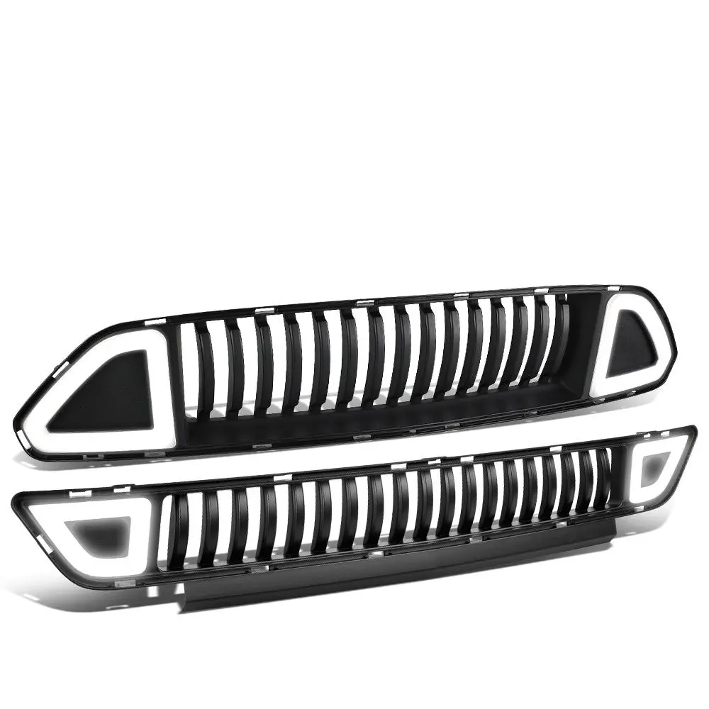 Black Vertical Style Ring Style Led Drl Front Grille Set For 15-17 Ford Mustang 1