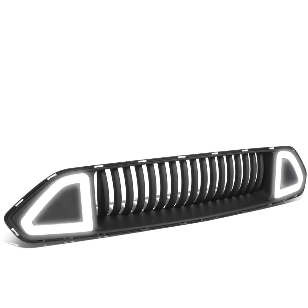 Black Vertical Style Ring Style Led Drl Front Upper Grille For 18-20 Mustang 1