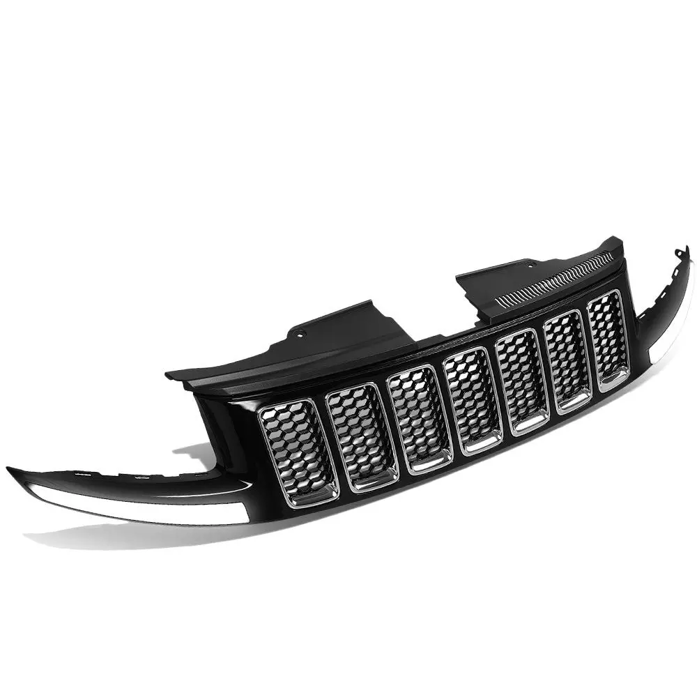 Glossy Black Badgeless Honeycomb Mesh Front Grille+Led For 14-16 Grand Cherokee 1