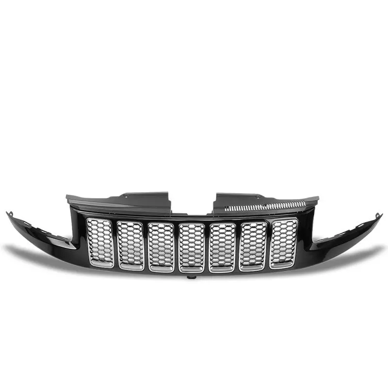 Black Honeycomb Mesh/Chrome Ring Front Grille For 14-16 Grand Cherokee 5.7L/6.4L 1