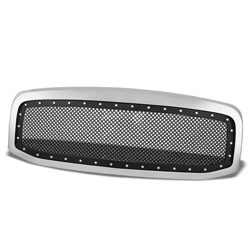 Chrome Frame/Black Rivet Diamond Mesh Style Front Grille For 06-09 Ram 2500/3500 1
