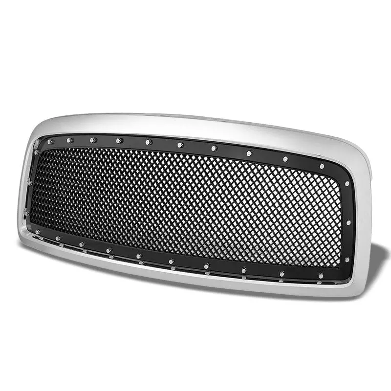 Chrome Frame/Black Diamond Mesh Front Replacement Grille For 09-12 Ram 1500 1