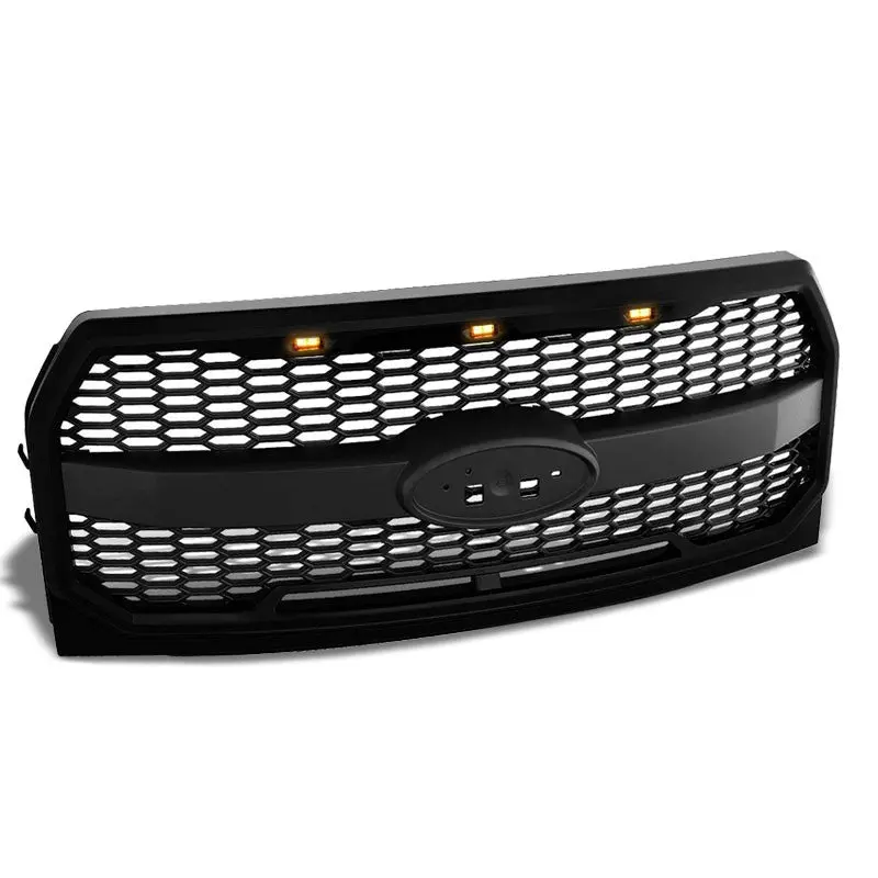 Black Matte Honeycomb Mesh Style Front Grille+Running Light For 15-17 Ford F-150 1