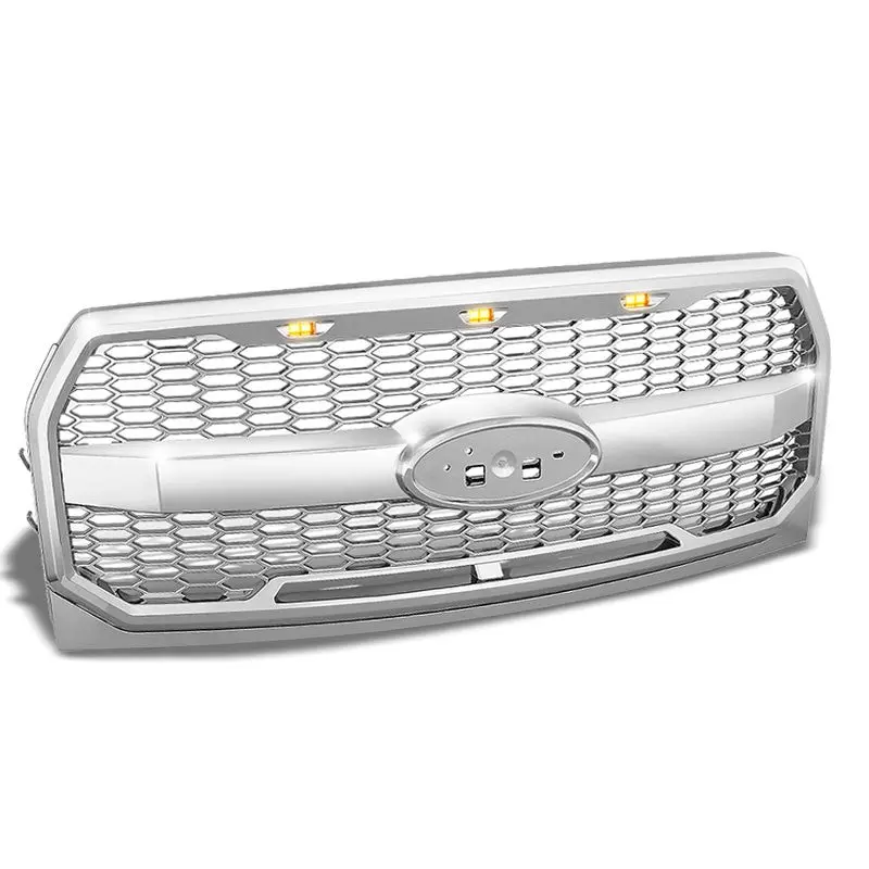 Chrome Honeycomb Mesh Style Front Grille+Running Light For 15-17 Ford F-150 1