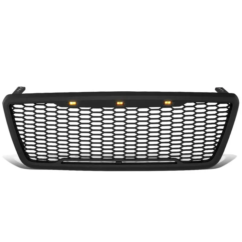 Black Matte Honeycomb Mesh Style Front Grille+Running Light For 04-08 Ford F-150 1