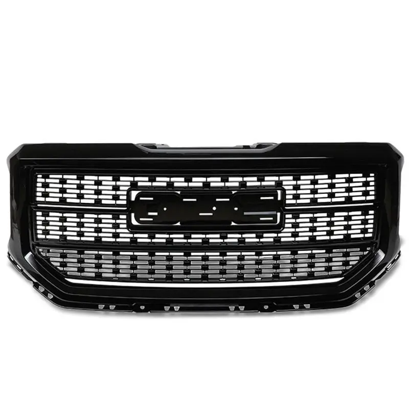 Polished Black Denali Style Front Bumper Hood Grille For 16-18 Gmc Sierra 1500 1