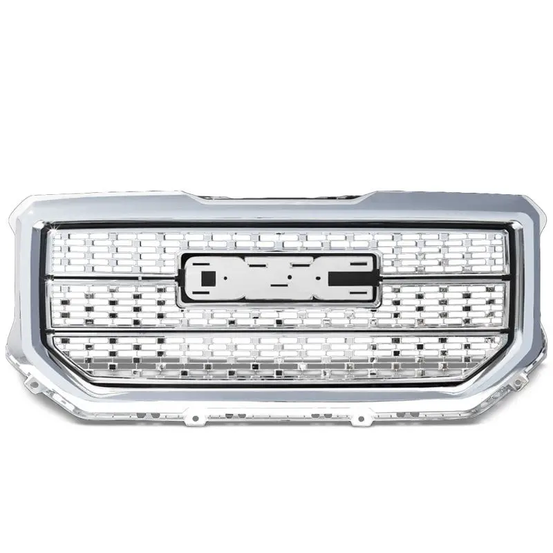 Polished Chrome Denali Style Front Bumper Hood Grille For 16-18 Gmc Sierra 1500 1