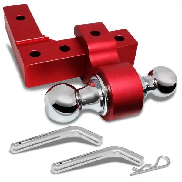 Red Universal Aluminum Dual Ball Mount Adjustable Trailer Tow Hitch Receiver 1