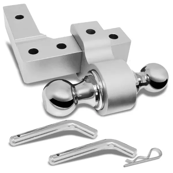 Silver Universal Aluminum Dual Ball Mount Adjustable Trailer Tow Hitch Receiver 1