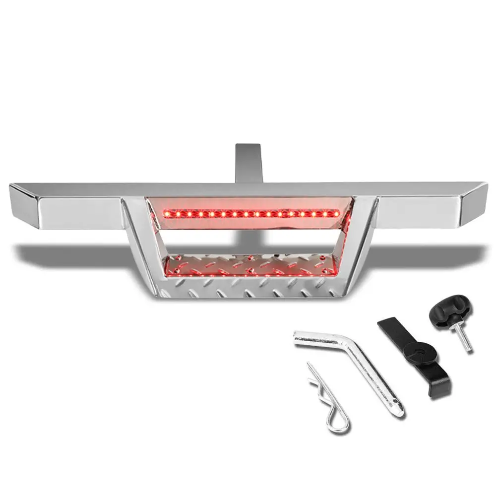 32.5" Long Chrome Rear Truck Hitch Step With Led Brake Light For 2" Receiver 1