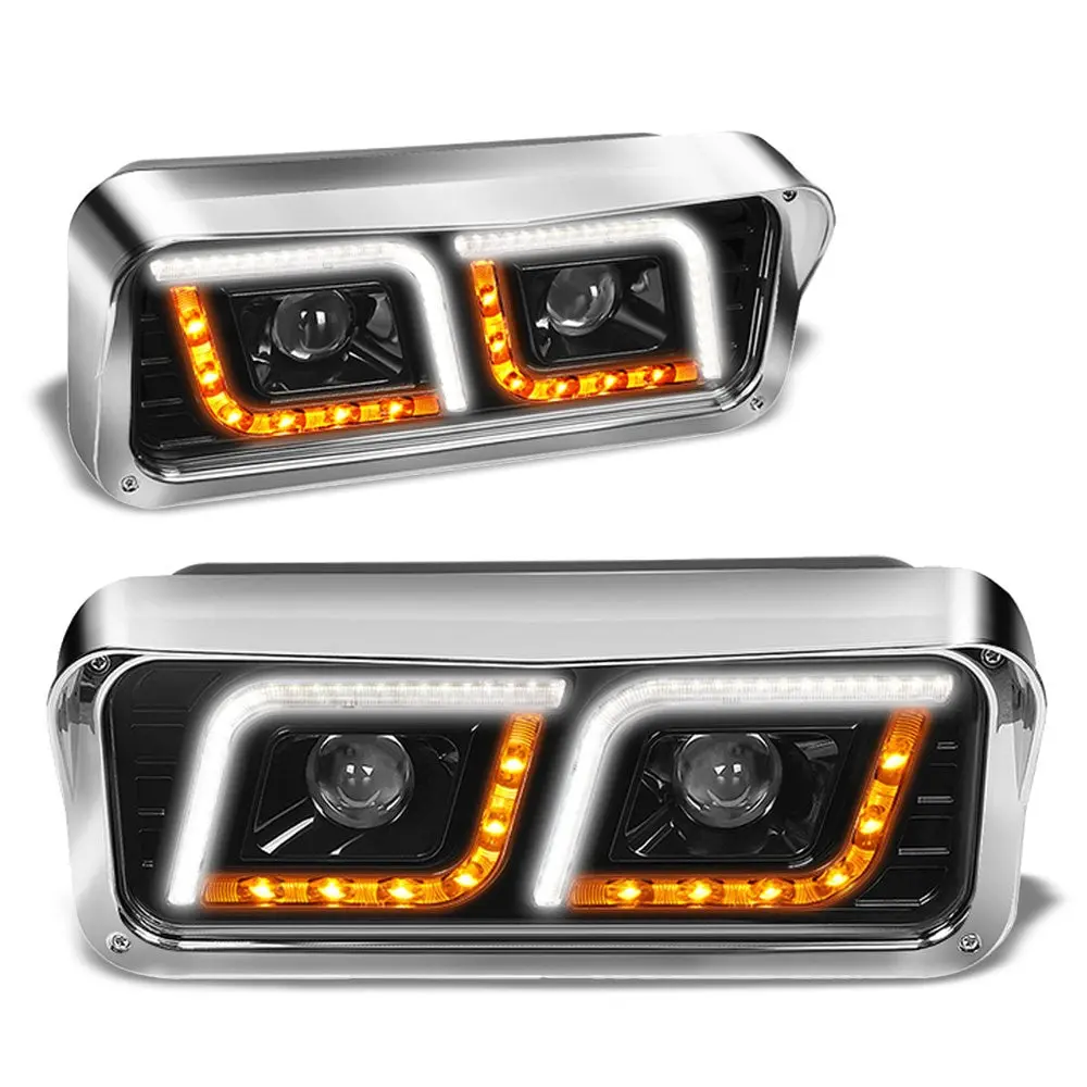 Black Housing Clear Lens Full Led Trailer Headlight For 87-19 Kenworth T800 1