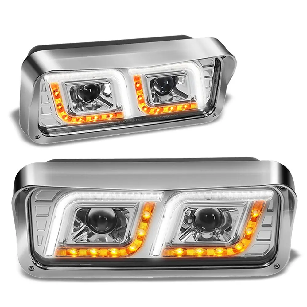 Chrome Housing Clear Lens Full Led Trailer Headlight For 87-19 Kenworth T800 1