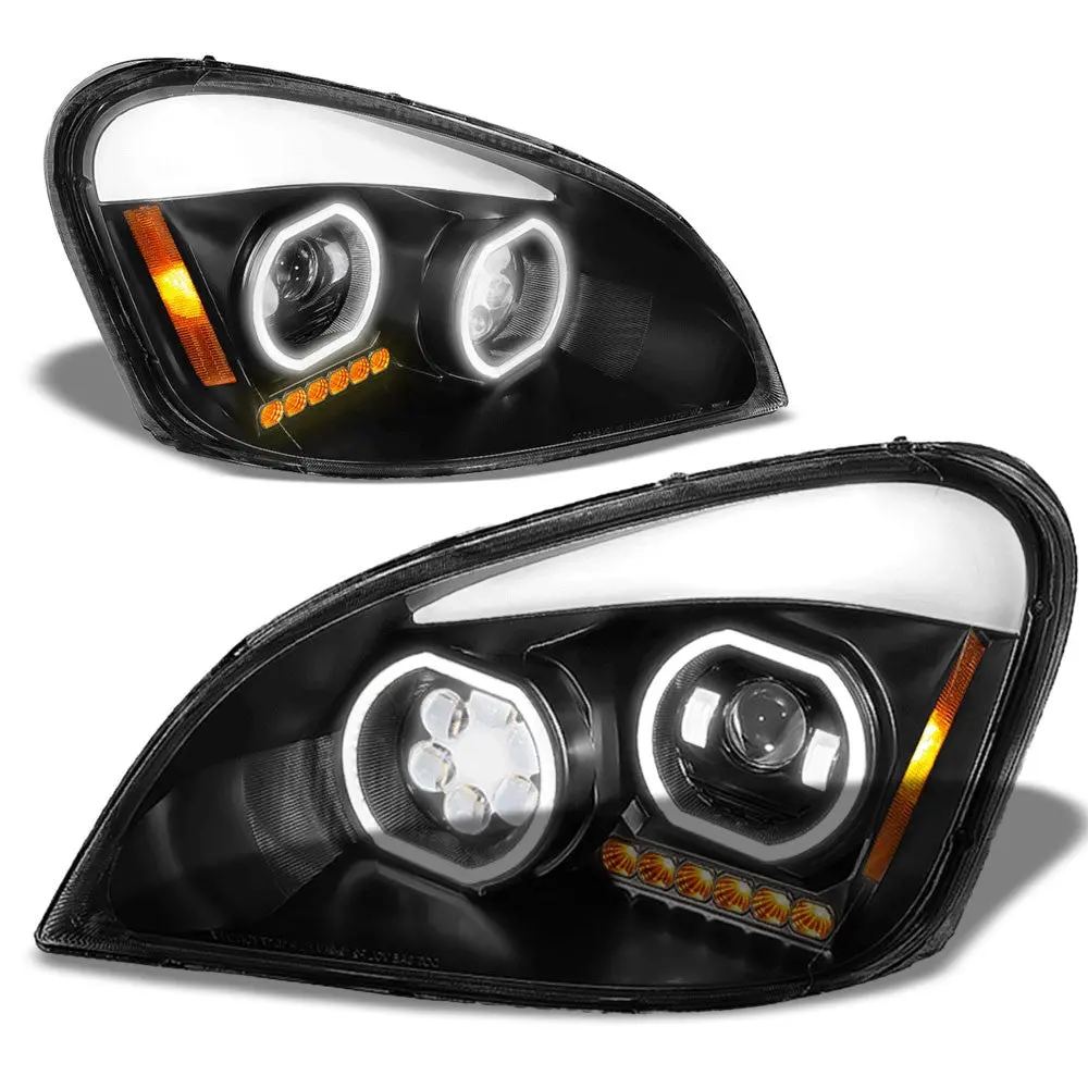 Black Housing Clear Lens Led Trailer Headlight For 08-17 Freightliner Cascadia 1