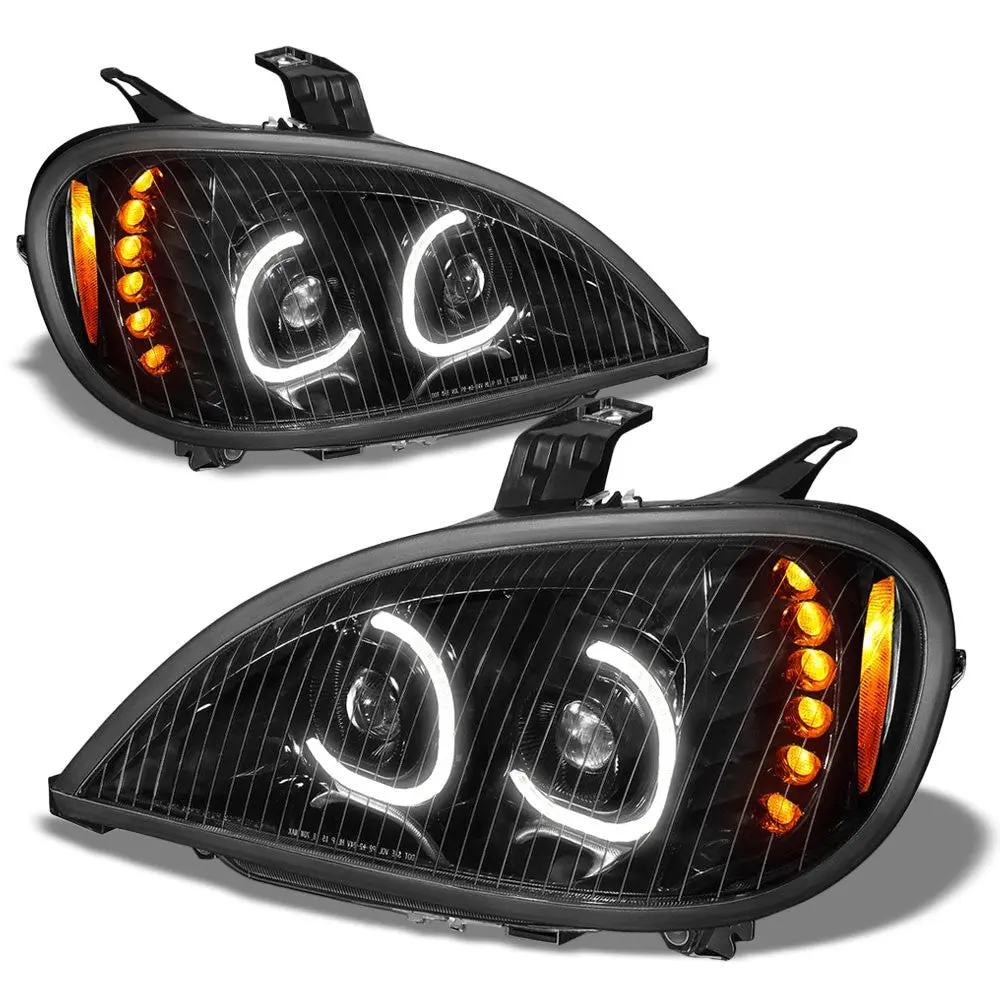 Black Housing Clear Lens Led Trailer Headlight For 04-17 Freightliner Columbia 1