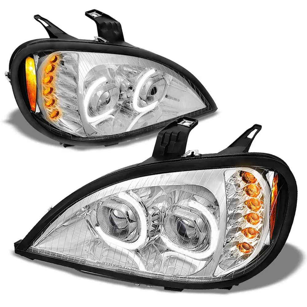 Chrome Housing Clear Lens Led Trailer Headlight For 04-17 Freightliner Columbia 1