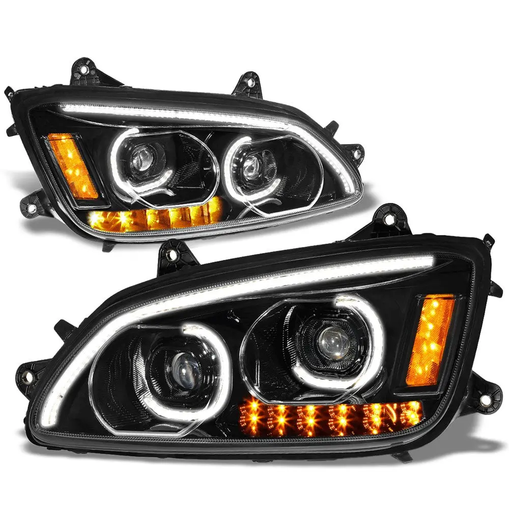 Black Housing Clear Lens Full Led Trailer Headlight For 08-18 Kenworth T660 1