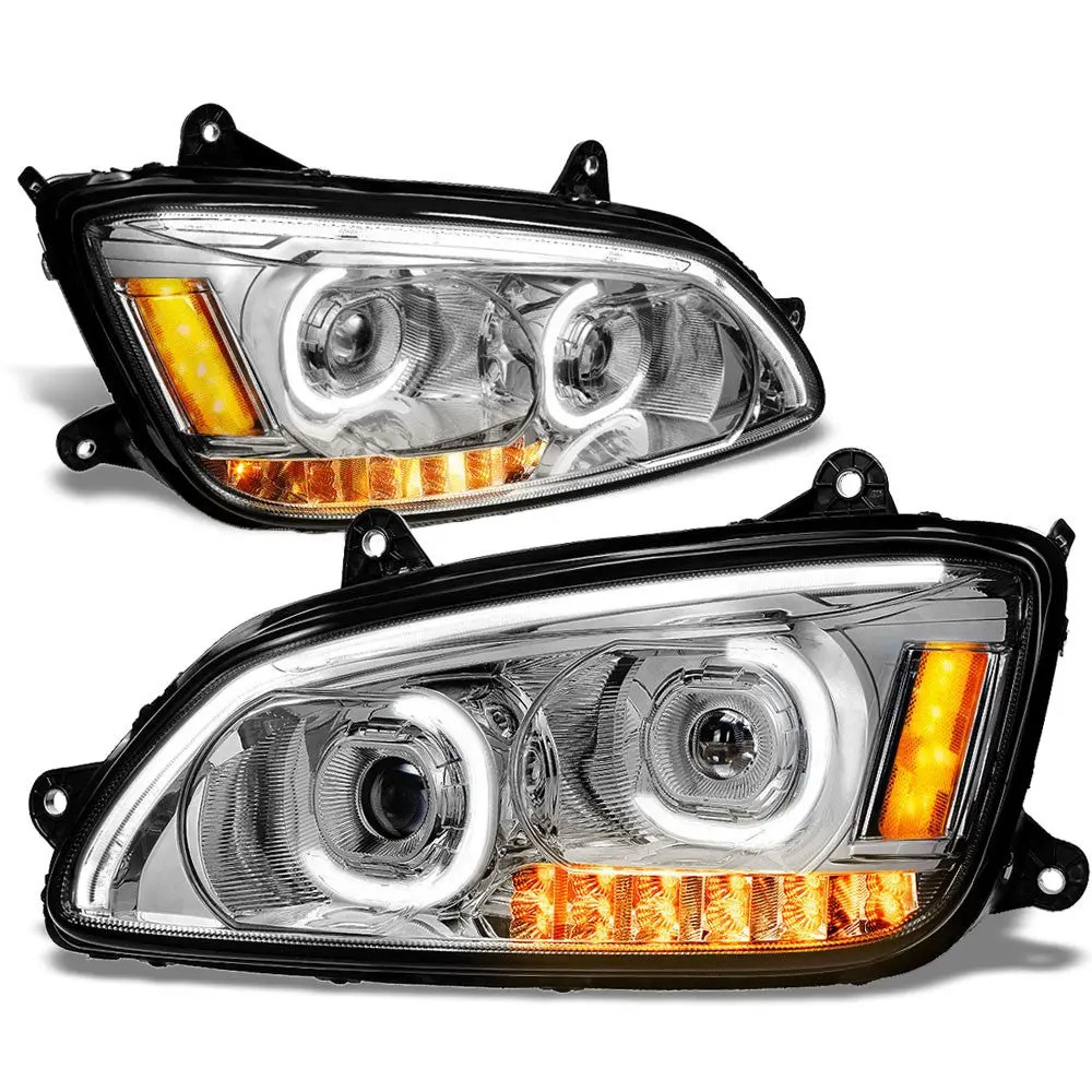 Chrome Housing Clear Lens Full Led Trailer Headlight For 08-18 Kenworth T660 1