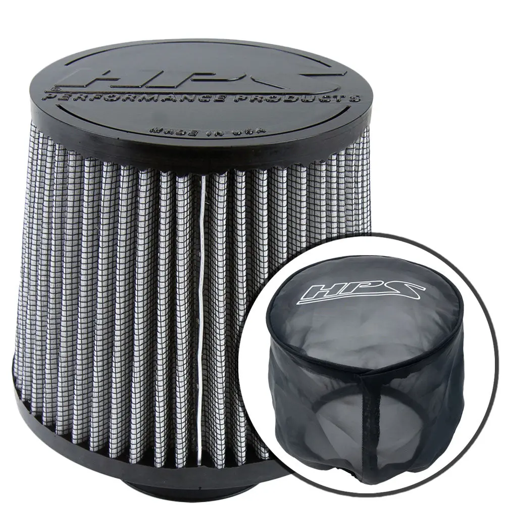 Hps 2.5" Universal Round Tapered White Intake Air Filter & Socks Cover 6.5"Length, 6" Base, 5" Top Hps-4274, Hps-9147 1