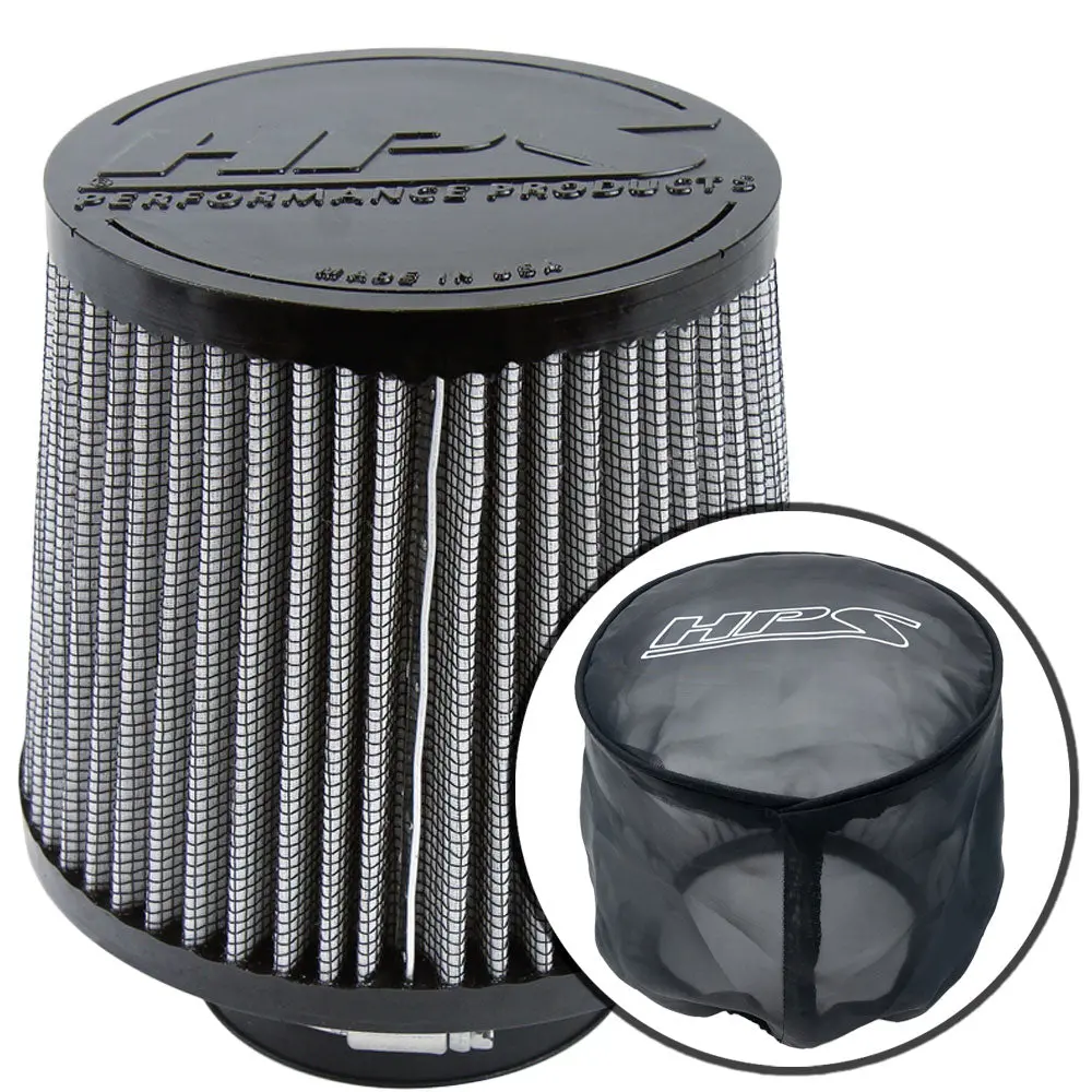 Hps 3" Universal Round Tapered White Intake Air Filter & Socks Cover 6.5"Length, 6" Base, 5" Top Hps-4276, Hps-9147 1