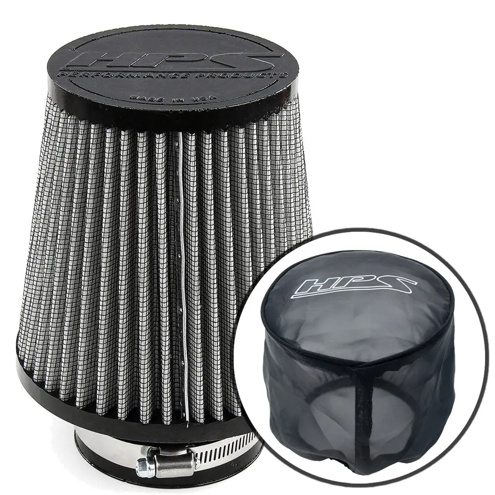 Hps 3.25" Universal Round Tapered White Intake Air Filter & Socks Cover 7.75"Length, 6" Base, 5" Top Hps-4294, Hps-9147 1