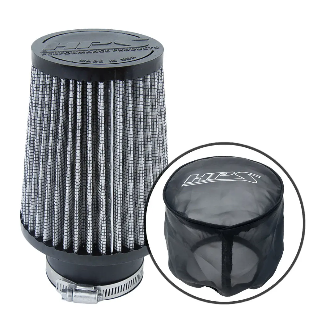 Hps 2.75" Universal Round Tapered White Intake Air Filter & Socks Cover 7.75"Length, 4.87" Base, 3.5" Top Hps-4296, Hps-9147 1