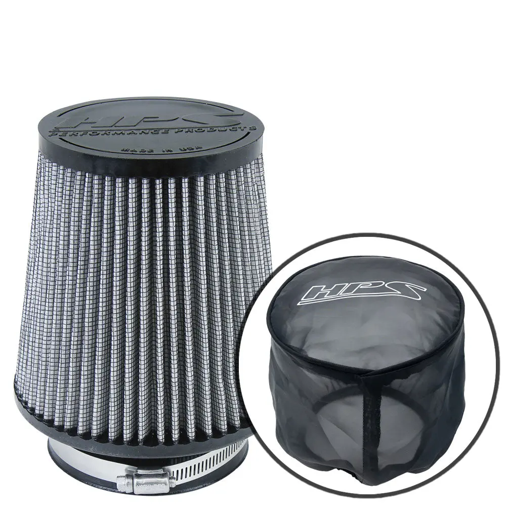 Hps 4" Universal Round Tapered White Intake Air Filter & Socks Cover 7.25"Length, 6" Base, 4.5" Top Hps-4300, Hps-9147 1