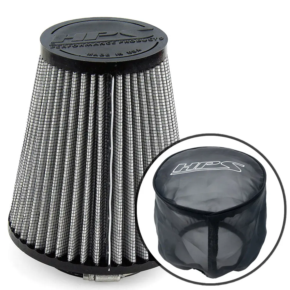 Hps 3" Universal Round Tapered White Intake Air Filter & Socks Cover 6.75"Length, 5.5" Base, 3.5" Top Hps-4326, Hps-9147 1