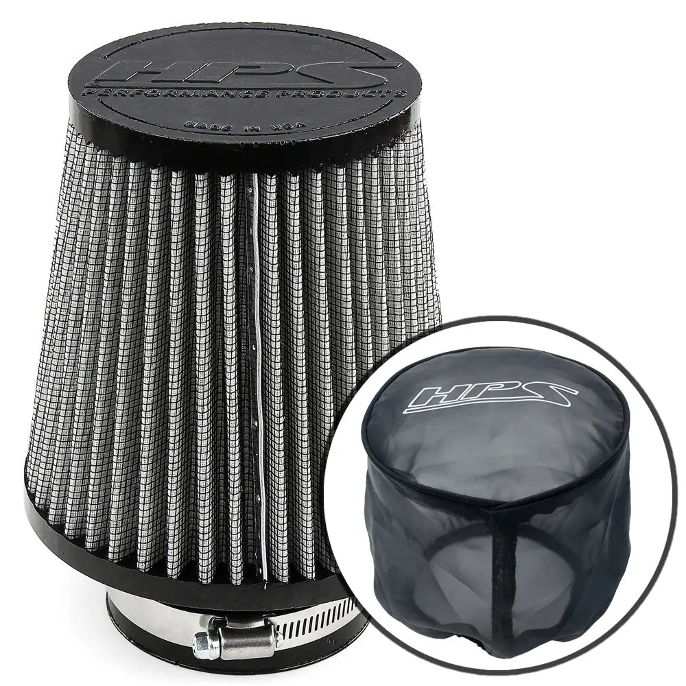 Hps 3.25" Universal Round Tapered White Intake Air Filter & Socks Cover 7.75"Length, 6" Base, 4.5" Top Hps-4332, Hps-9147 1