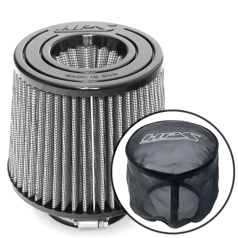 Hps 3.25" Universal Round Tapered (Open Top) White Intake Air Filter & Socks Cover 5.75"Length, 5.5" Base, 5" Top Hps-4342, Hps-9147 1