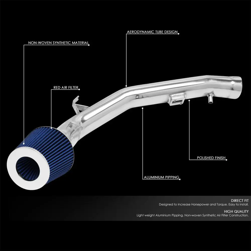 Polish Aluminum/Blue Cone Filter Cold Air Intake For 04-06 Nissan Maxima 3.5L V6 2
