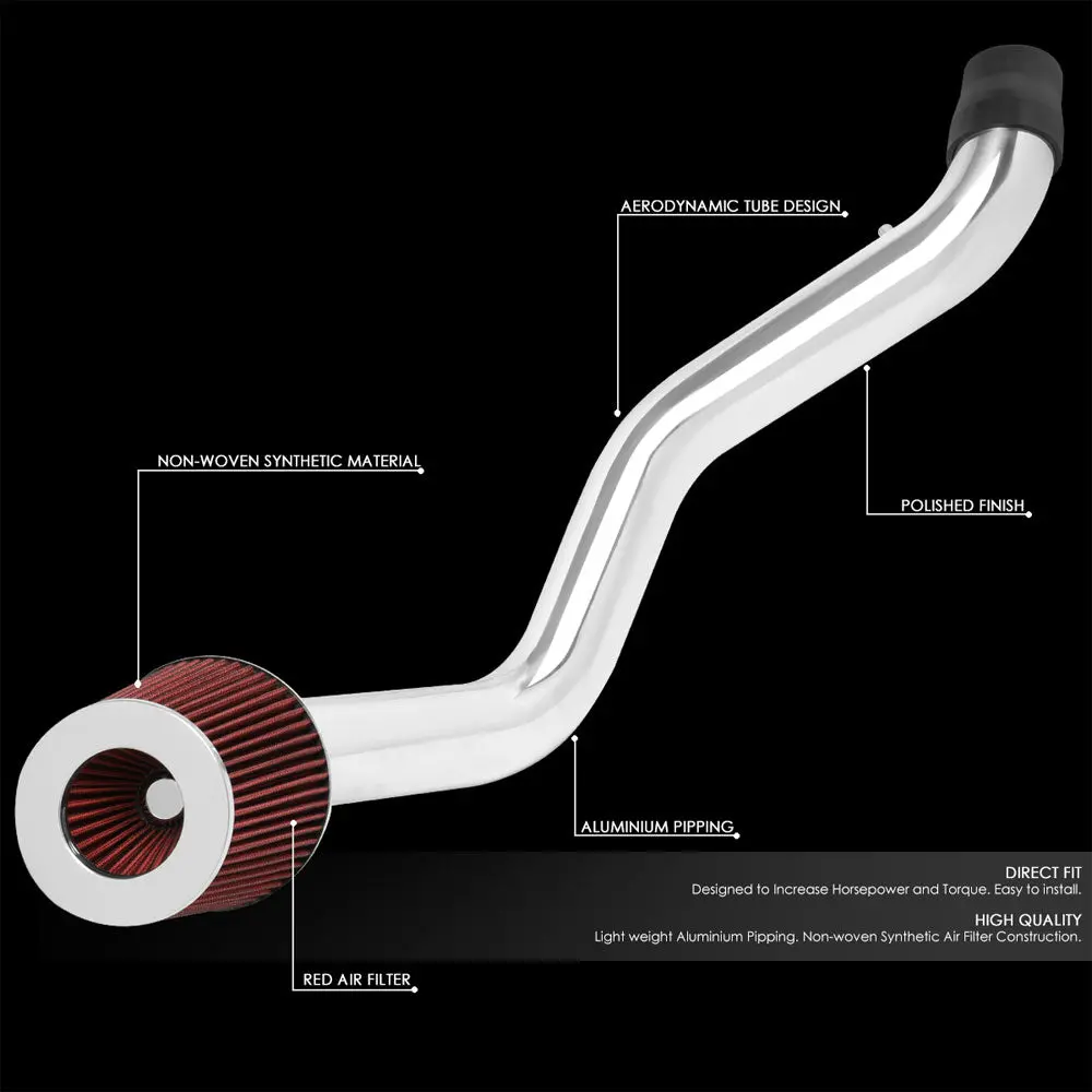 3" Polish/Red Cool Cold Air Intake Kit For 97-01 Honda Prelude 2.2L Base/Type Sh 1