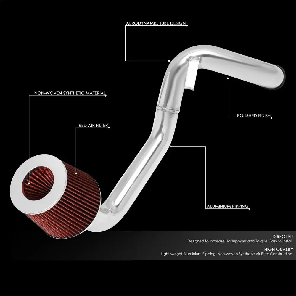 Polish Aluminum/Red Cone Filter Cold Air Intake Kit For 06-08 Honda Fit 2