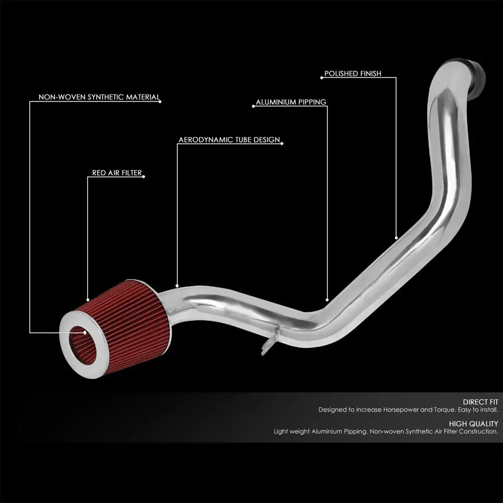 Polish Aluminum/Red Filter Cold Air Intake Kit For 94-01 Acura Integra 1.8L Gs-R 2