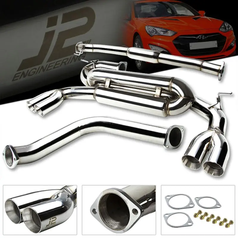 2.75" Quad Slant Muffler Tip Exhaust Catback System For 10-13 Genesis Coupe 2.0T 1