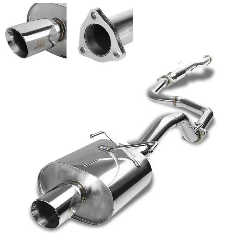 J2 Exhaust Catback System 3.50" Round Slant Roll Muffler Tip For 92-95 96-00 Honda Civic (Eh/Ej 5Th , Em/Ek/Ej 6Th Gen) 1