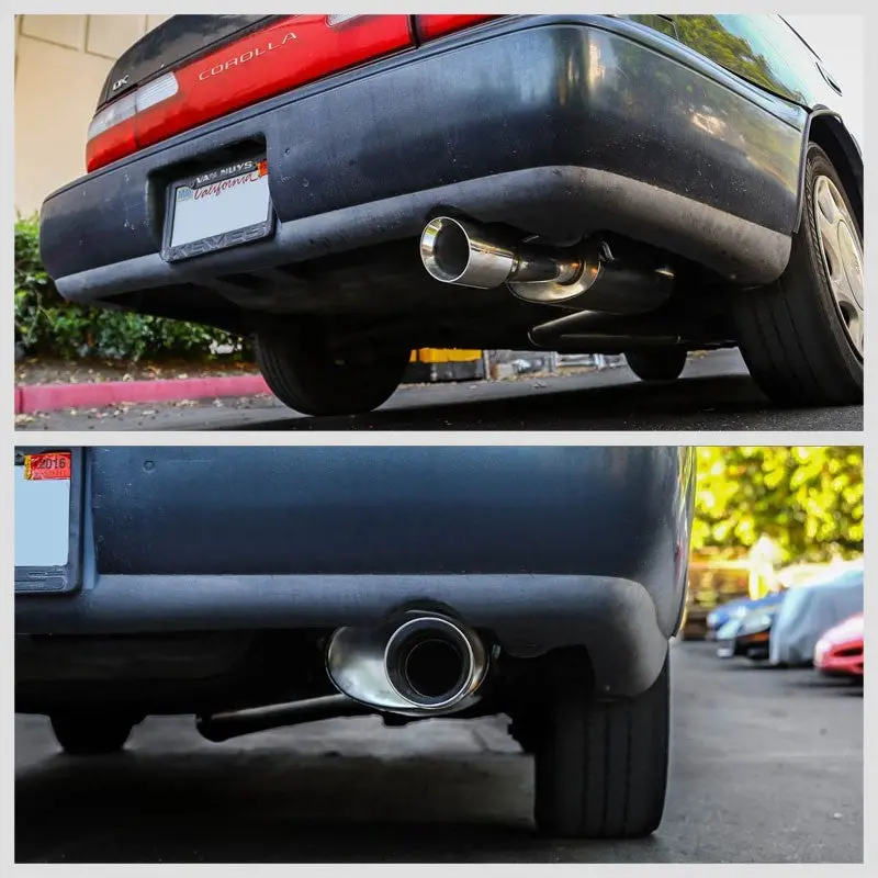 J2 Exhaust Catback System 3.50" Round Slant Roll Muffler Tip For 93-97 Toyota Corolla 1.6L/1.8L (E100 7Th Gen) 2