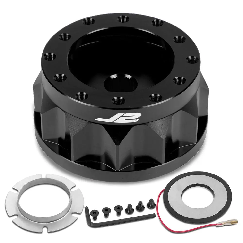 J2 Aluminum Black Gear Style 6-Bolt Steering Wheel Hub Adapter For 90-09 Legacy 1