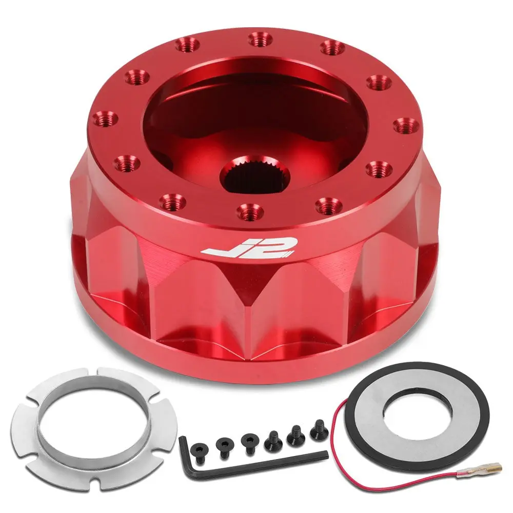 J2 Aluminum Red Gear Style 6-Bolt Steering Wheel Hub Adapter For 88-04 Lancer 1