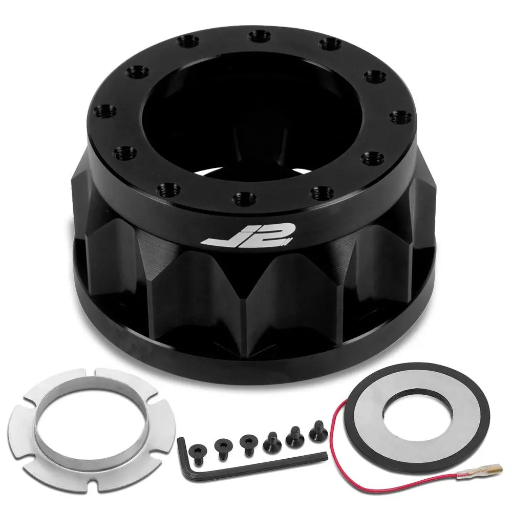 J2 Aluminum Black Gear Style 6-Bolt Steering Wheel Hub Adapter For 89-98 240Sx 1