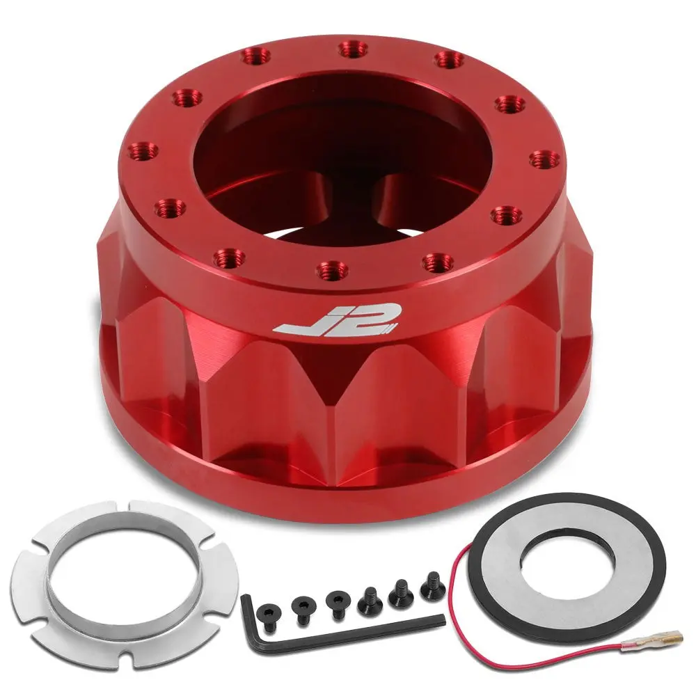 J2 Aluminum Red Gear Style 6-Bolt Steering Wheel Hub Adapter For 91-96 Sentra 1
