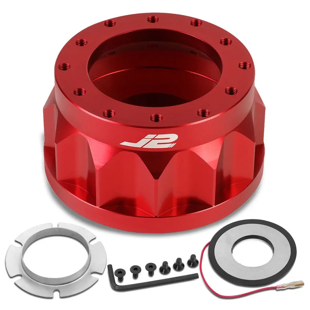 J2 Aluminum Red Gear Style 6-Bolt Steering Wheel Hub Adapter For 92-96 Prelude 1