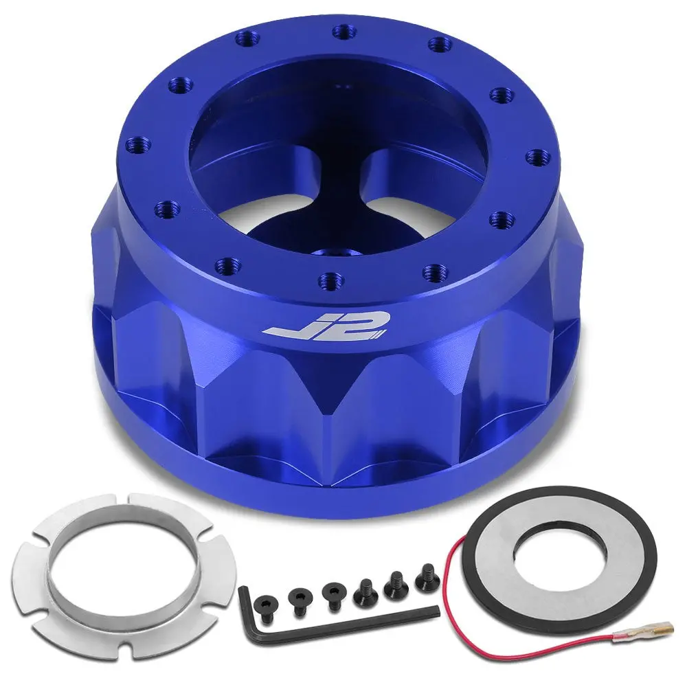 J2 Aluminum Blue Gear Style 6-Bolt Steering Wheel Hub Adapter For 92-95 Civic 1