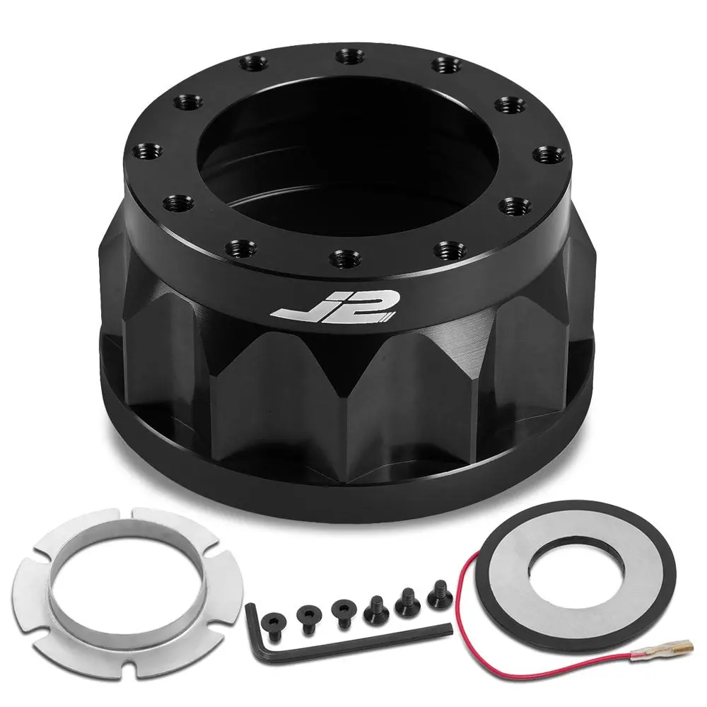 J2 Aluminum Black Gear Style 6-Bolt Steering Wheel Hub Adapter For 90-93 Integra 1