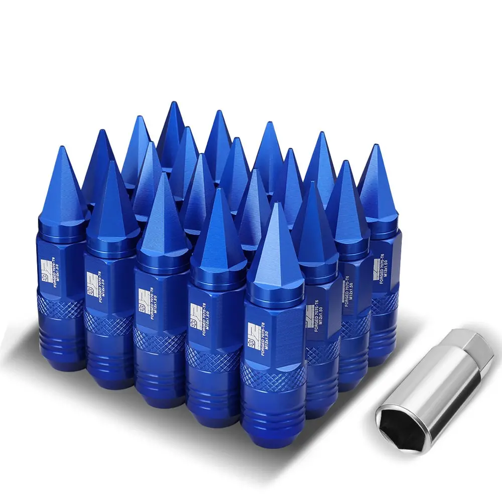 20Pcs J2 Engineering Forged Aluminum Blue Lug Nuts [Open / Closed End Spike T7-029] [Conical Seat / M12 X 1.5] 1