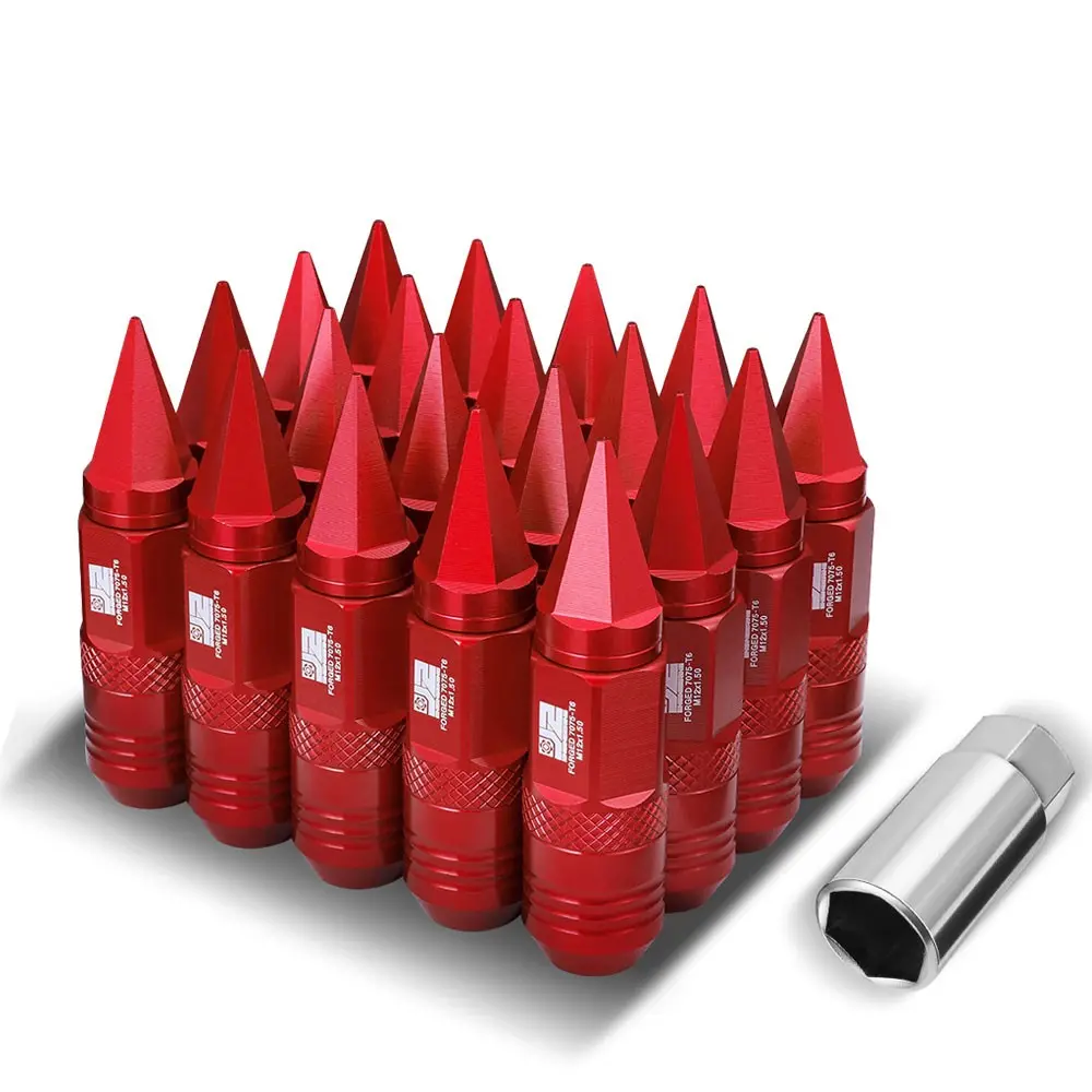 20Pcs J2 Engineering Forged Aluminum Red Lug Nuts [Open / Closed End Spike T7-029] [Conical Seat / M12 X 1.5] 1